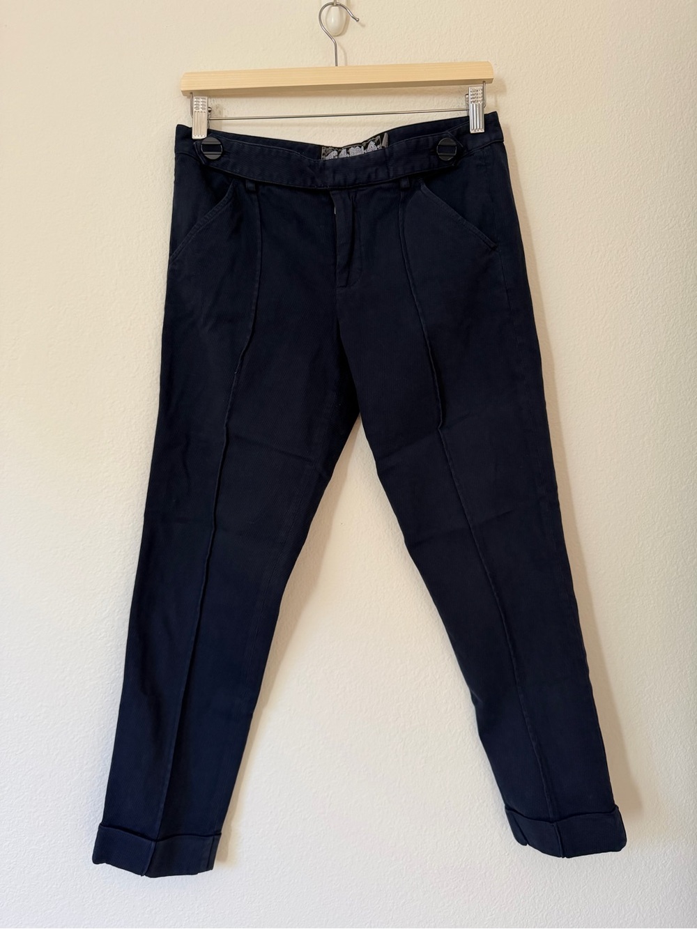 L.A.M.B. Corduroy Fall 2007 Y2K Tapered Button Front Pants Size 6 Navy Blue Edgy